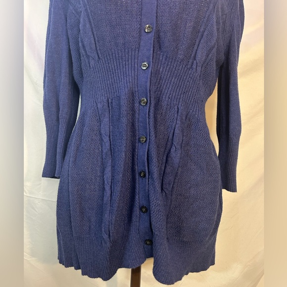 Y2K DKNY Blue Babydoll Knit Cardigan Sweater 3/4 Sleeves Lightweight Soft Sz XL - Picture 3 of 9